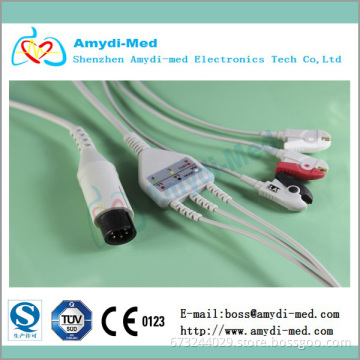 M&B one-piece 3-lead ecg cable,AHA,6PIN